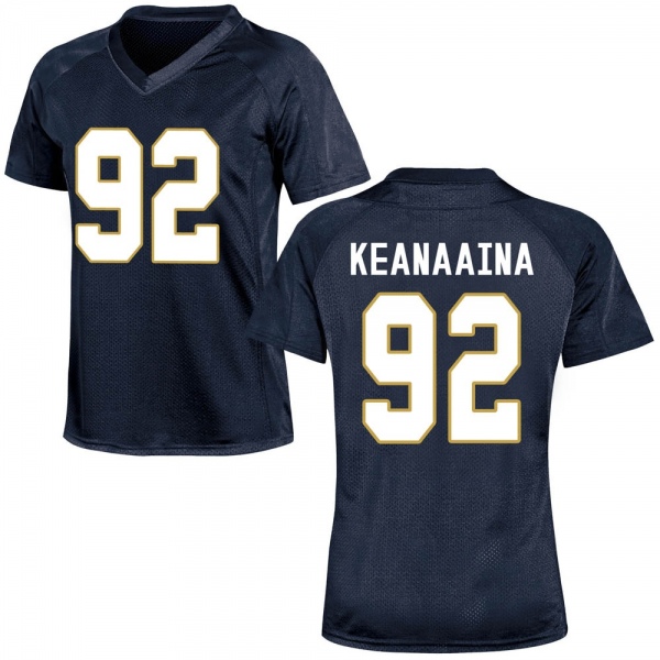 Aidan Keanaaina Notre Dame Fighting Irish NCAA Women's #92 Navy Blue Game College Stitched Football Jersey RAD4355HV